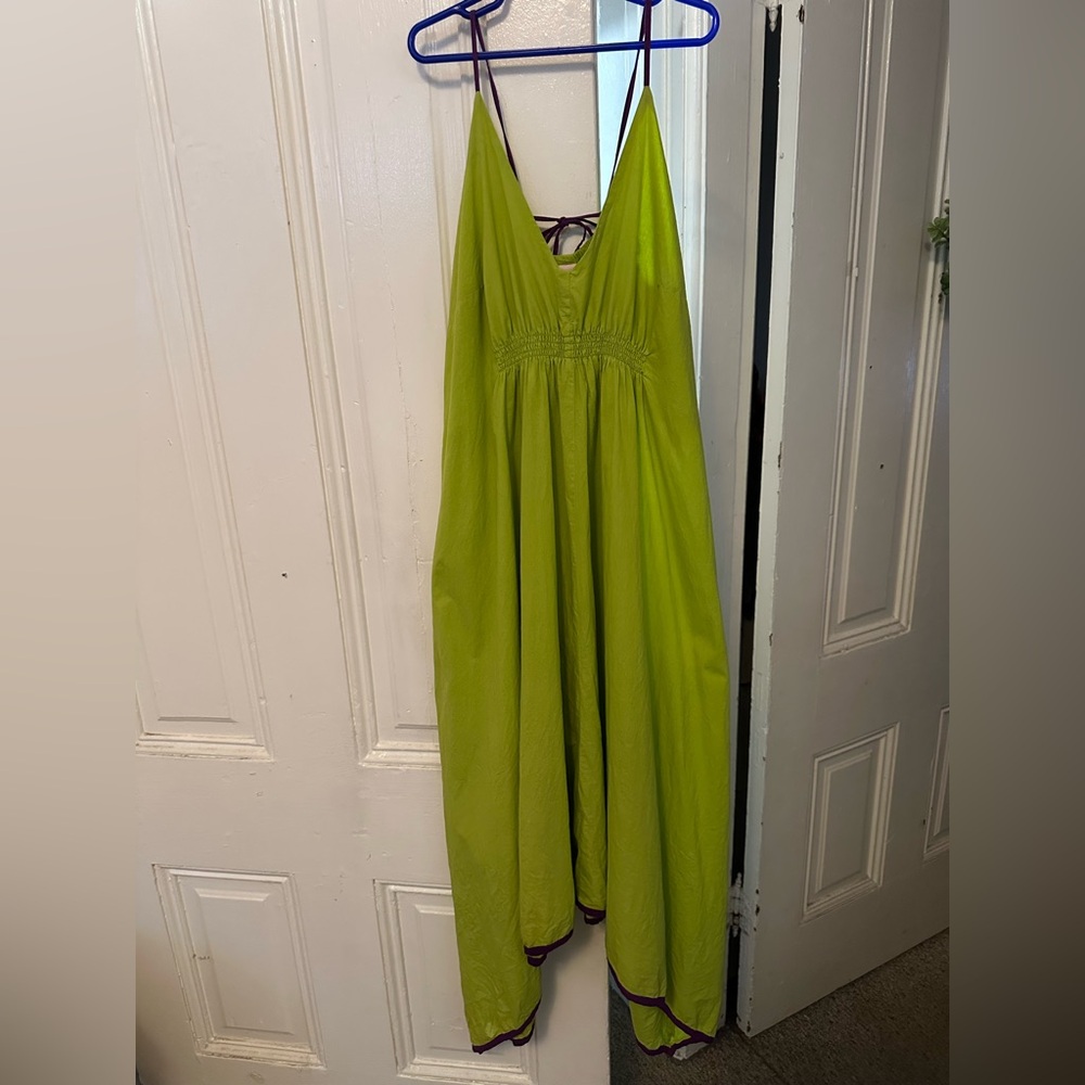 Cotton boho Lime Green Flowy Summer Dress size m/L